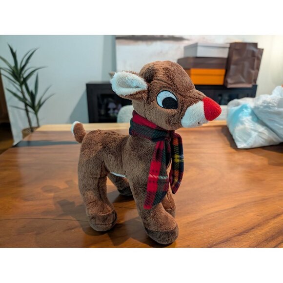 Dan Dee Rudolph Plush Collectible Reindeer With Red Nose & Plaid Scarf 11" - Picture 2 of 10